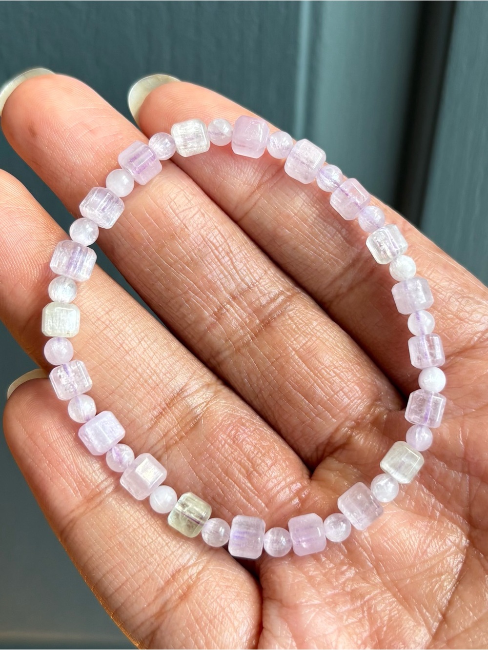 Ice Kunzite Cube Crystal Bracelet 5mm